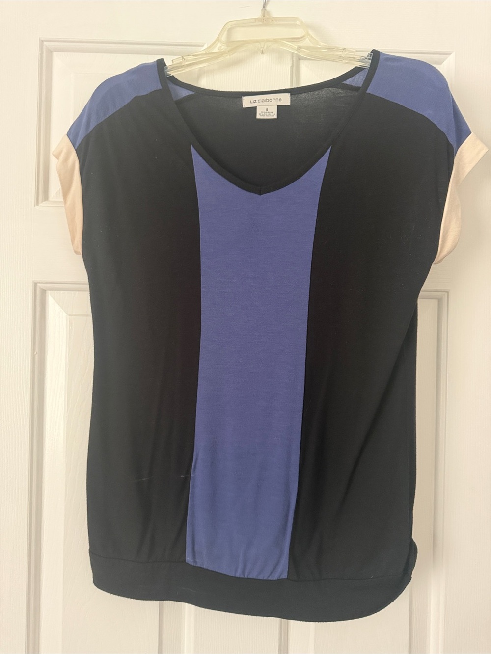 Liz Claiborne Black, Blue & Cream Colorblock V-Neck Tee